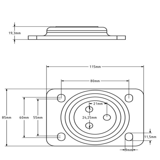 Draaikranslager 105x80 mm -  250 kg