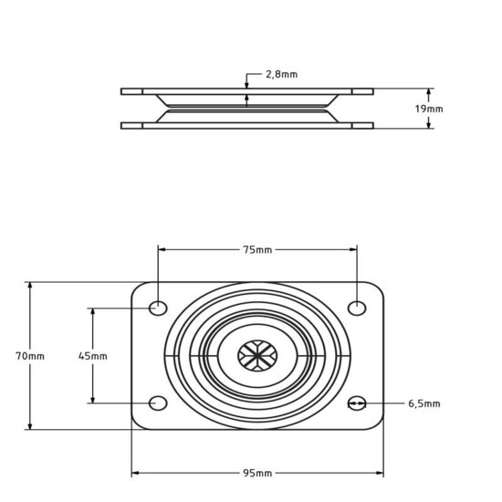 Draaikranslager 95x70 mm - 280 kg