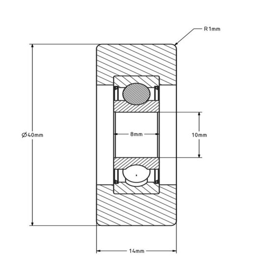 Polyurethaan looprol 10x40x14 mm - 30 kg