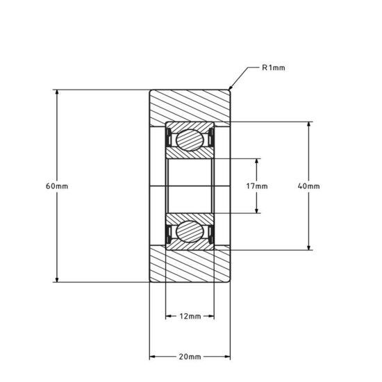Polyurethaan looprol 17x60x20 mm - 70 kg