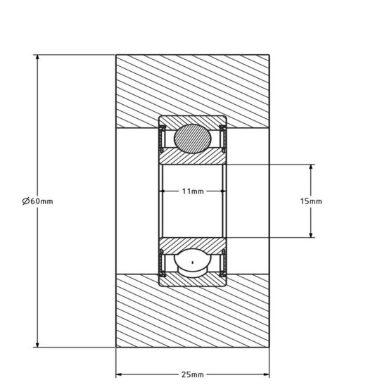 Polyurethaan looprol 15x60x25 mm - 70 kg