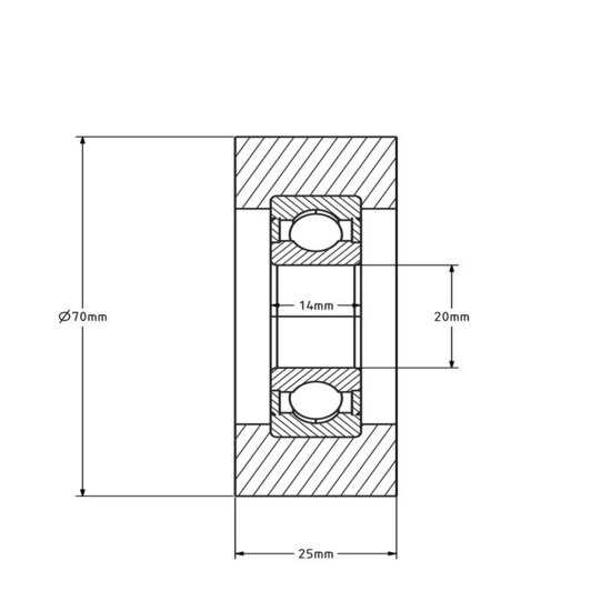 Polyurethaan looprol 20x70x25 mm - 70 kg