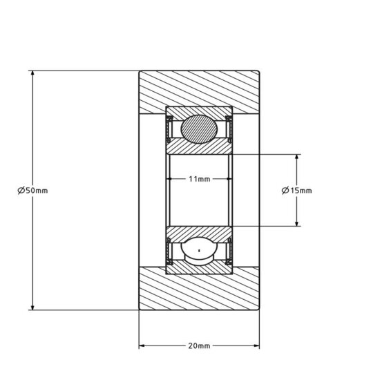Polyurethaan looprol 15x50x20 mm - 60 kg