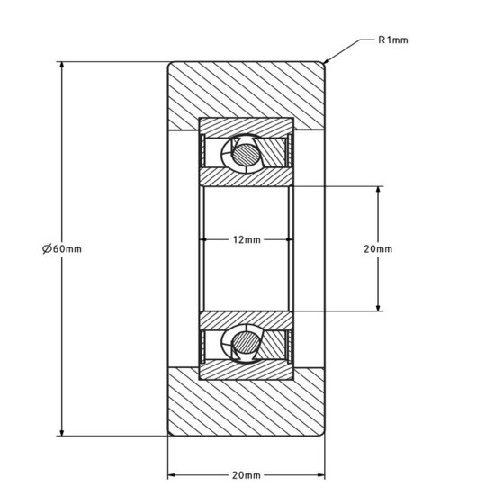 Polyurethaan looprol 20x60x20 mm - 70 kg