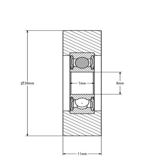 Polyurethaan looprol 8x38x11 mm - 30 kg