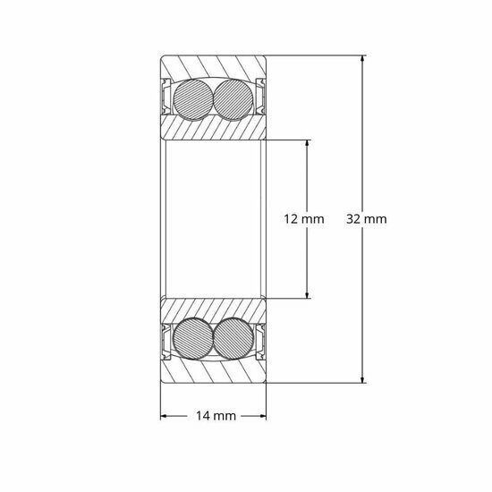 Lager 2201 2RS afmetingen tekening 12x32x14 mm