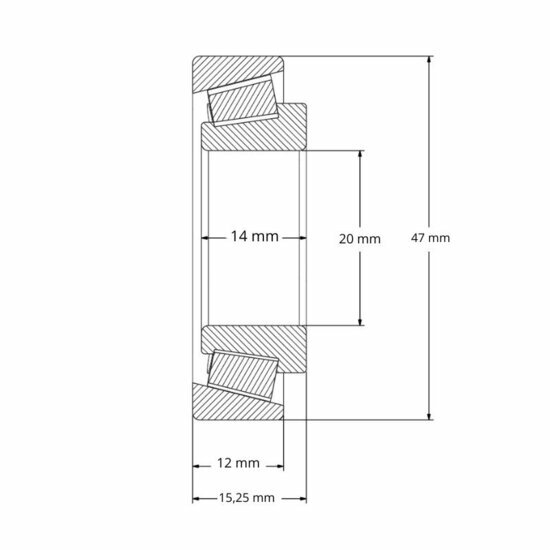 Lager 30204 afmetingen tekening 20x47x15.25 mm