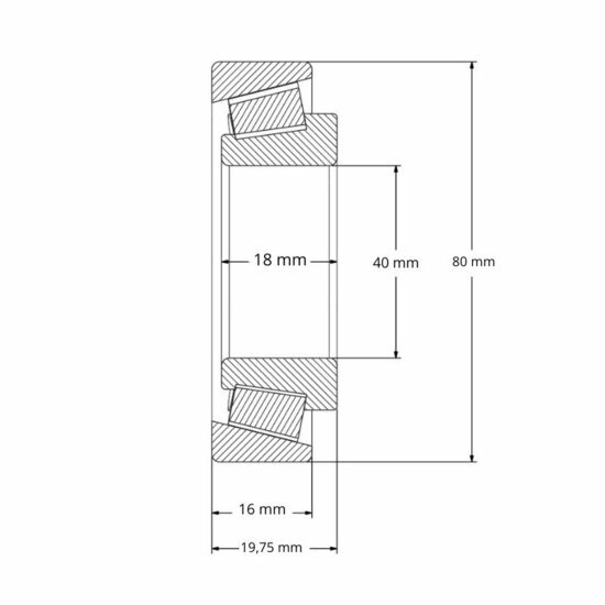 Lager 30208 afmetingen tekening 40x80x19.75 mm