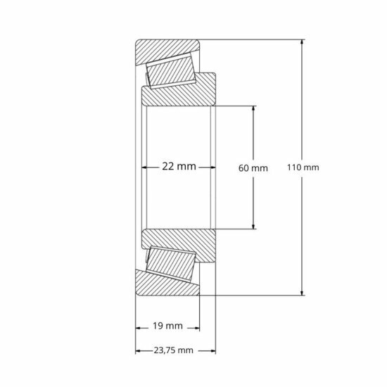 Lager 30212 afmetingen tekening 60x110x23.75 mm