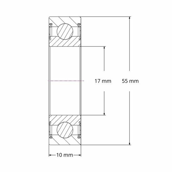 Lager 6003 2RS afmetingen tekening 17x35x10 mm