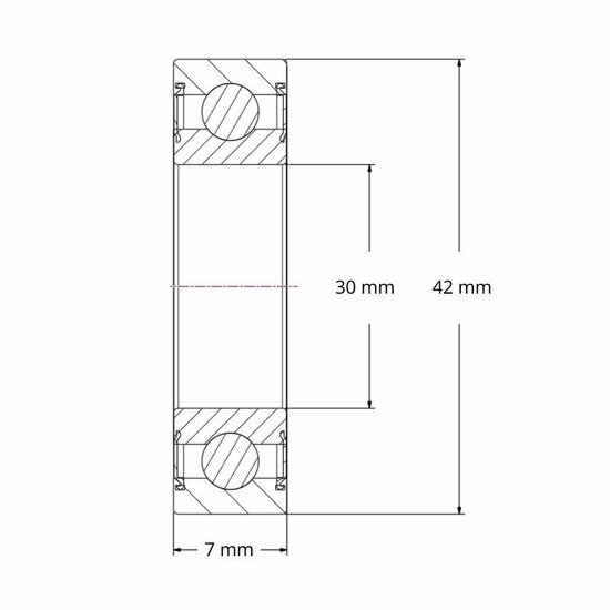 Lager 6806 2RS afmetingen tekening 30x42x7 mm