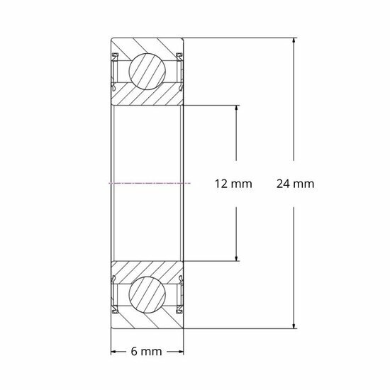 Lager 6901 2RS afmetingen tekening 12x24x6 mm