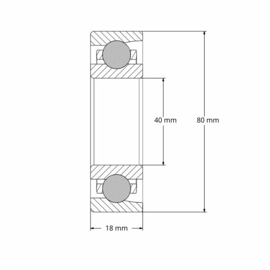 Lager 7208B afmetingen tekening 40x80x18 mm
