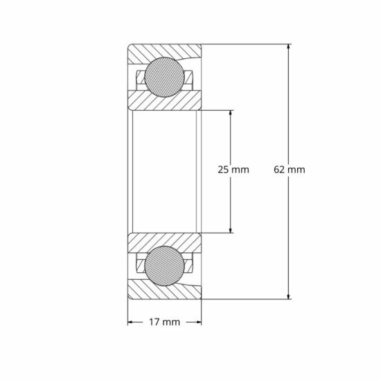 Lager 7305B afmetingen tekening 25x62x17 mm