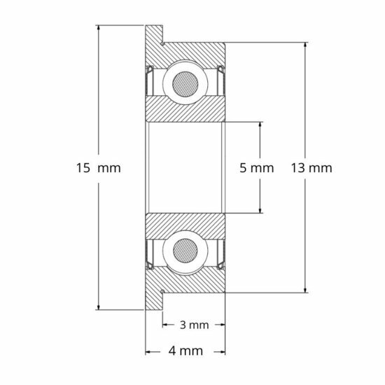 Lager F695 ZZ afmetingen tekening 5x13x4 mm