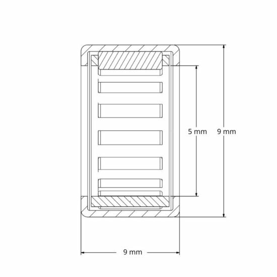 Lager HK0509 afmetingen tekening 5x9x9 mm