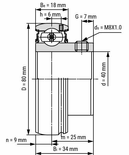 Lager SB208 afmetingen tekening 40x80x34 mm