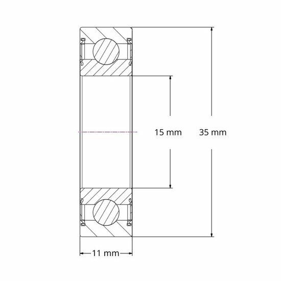 Lager SS 6202 2RS afmetingen tekening 15x35x11 mm