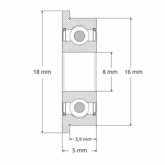 Lager SS F688 ZZ afmetingen tekening 8x16x5 mm