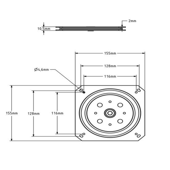 Draaikranslager 155x155 mm - 150 kg