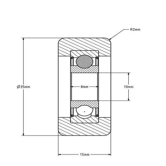 Polyurethaan looprol 10x35x15 mm - 60 kg