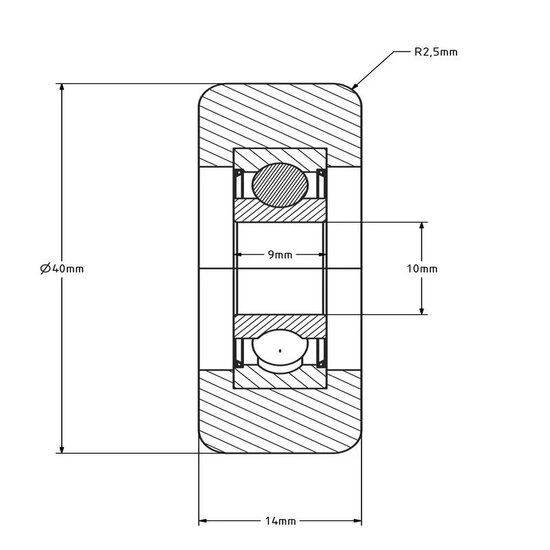 Polyurethaan looprol 10x40x14 mm - 70 kg