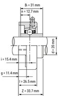 SS UCFLPL 204 - IBB rvs wit kunststof lagerblok 20 mm